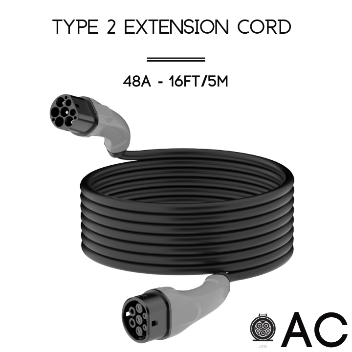 48A | Cordon de rallonge de type 2 | Câble certifié UL | 16ft/5m | 12 mois de garantie