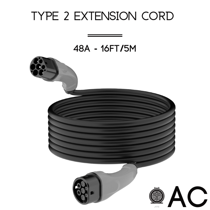 48A | Type 2 Extension Cord | AC | UL Certified Cable | 16ft/5m | 12 Months Warranty