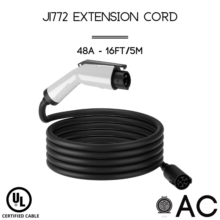 48A | J1772 Cordon de rallonge | Câble certifié UL | 16ft/5m | 12 mois de garantie