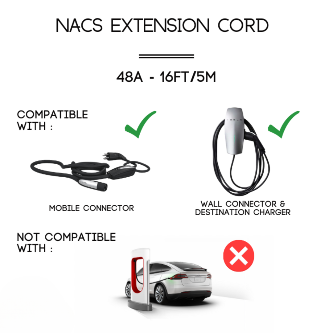 48A | NACS Extension Cord | AC | 16ft/5m | 12 Months Warranty