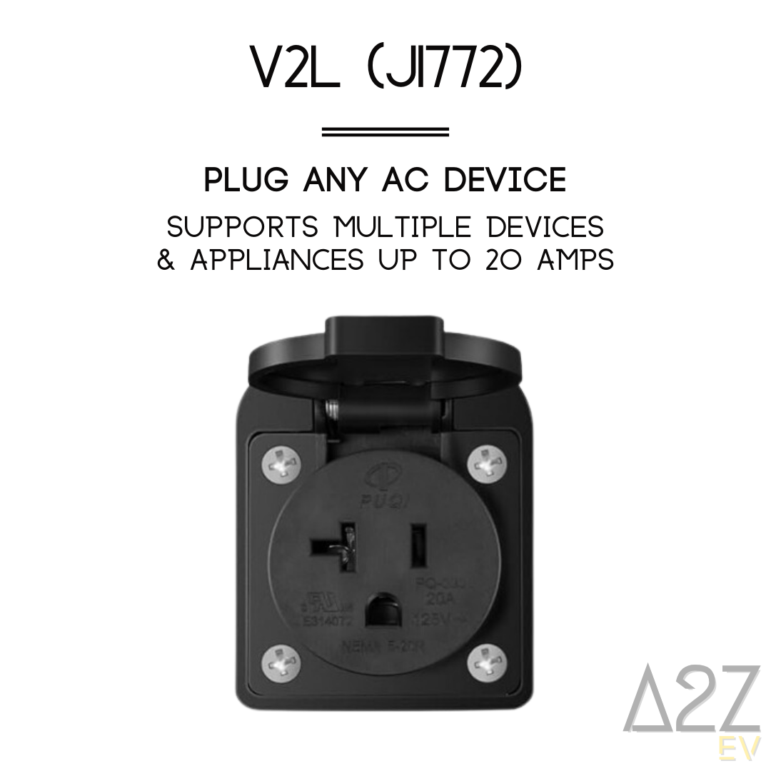 V2L (J1772) | Vehicle-To-Load | Pour l'Amérique du Nord | Jusqu'à 20A | 12 mois de garantie